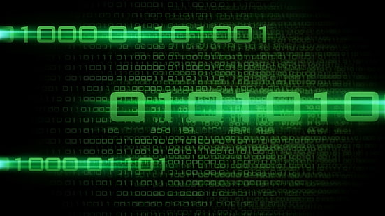 binary, black background, technology, code, green, computer, numbers, The Matrix, digital art, HD wallpaper HD wallpaper