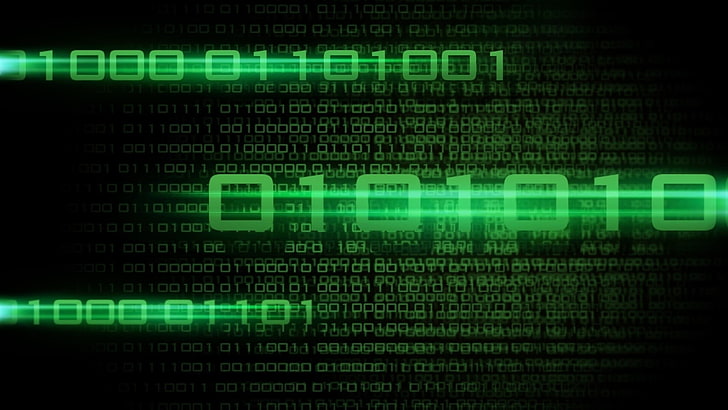 binary code wallpaper, digital art, numbers, technology, binary, code, computer, black background, The Matrix, green, HD wallpaper