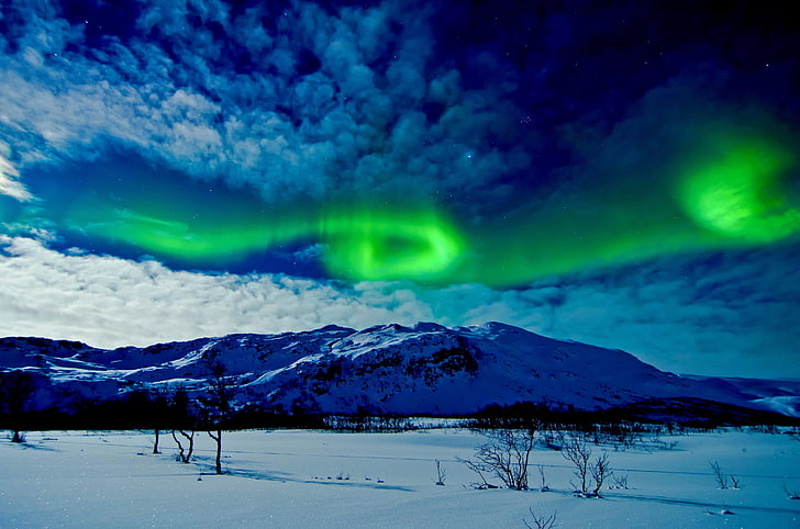 fotografi pemandangan gunung dengan aurora borealis, alam, aurora, skyscape, malam, musim dingin, Wallpaper HD