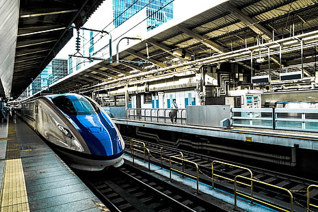 сверхскоростной пассажирский экспресс, локомотив, платформа, общественный транспорт, железнодорожный путь, железная дорога, скорость, поезд, вокзал, HD обои HD wallpaper