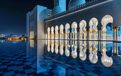 Sheikh Zayed Grand Mosque Abu Dhabi Reflexion In Water Hd Wallpaper 1920 × 1200, HD tapet HD wallpaper
