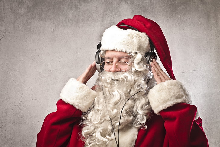 Foto Santa Claus, headphone, kacamata, Santa Claus, Wallpaper HD