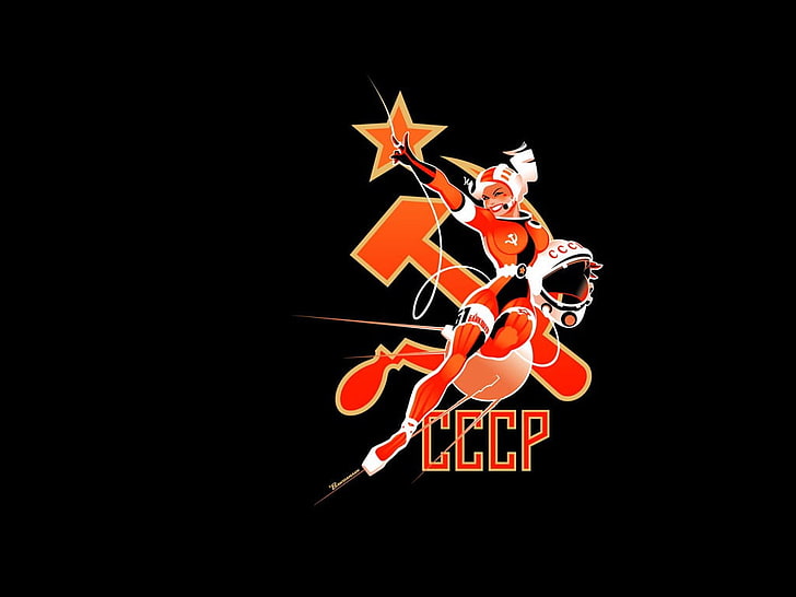 شعار CCCP ، اتحاد الجمهوريات الاشتراكية السوفياتية ، الفضاء ، رائد الفضاء ، المرأة الروسية، خلفية HD