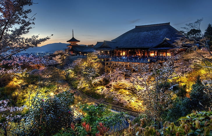 Photographie, HDR, Japon, Kiyomizu-Dera, Kyoto, Fleur de Sakura, Printemps, Fond d'écran HD