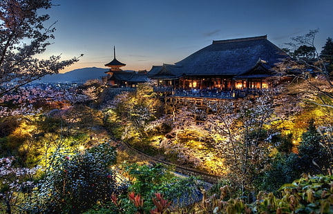 Fotografía, HDR, Japón, Kiyomizu-Dera, Kioto, Sakura Blossom, Primavera, Fondo de pantalla HD HD wallpaper