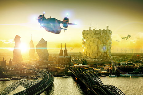 Hochhäuser in der Nähe von Gewässer digitale Tapete, Deus Ex: Menschheit geteilt, Future City, 2029, Gameplay, 5K, HD-Hintergrundbild HD wallpaper