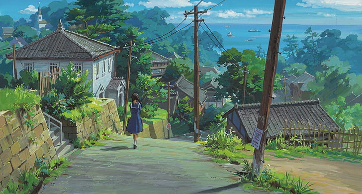 girl anime character, illustration, city, landscape, anime girls, drawing, fan art, HD wallpaper