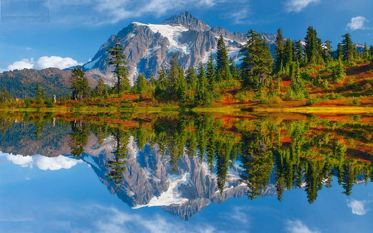 노스 캐스케이드 국립 공원, 워싱턴 미국 눈 거울 데스크탑 월페이퍼와 함께 가을 Lidscape 산 호수 Hd., HD 배경 화면