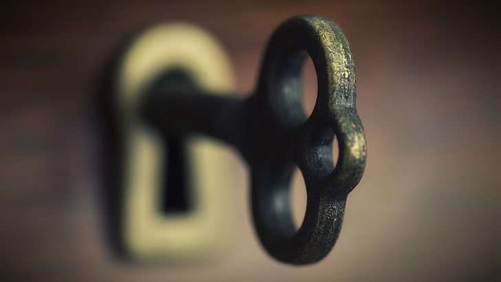 brass-colored key, keys, macro, HD wallpaper