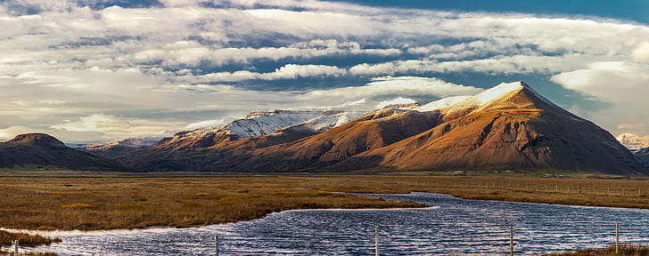 кафяви планини и бели нимбови облаци илюстрация, Исландия, Исландия, Исландия, Панорама, кафяво, планини, бяло, нимб, облаци, илюстрация, остров, планина, планина, природа, сняг, езеро, пейзаж, живопис, на открито, планински връх, пътуване, HD тапет