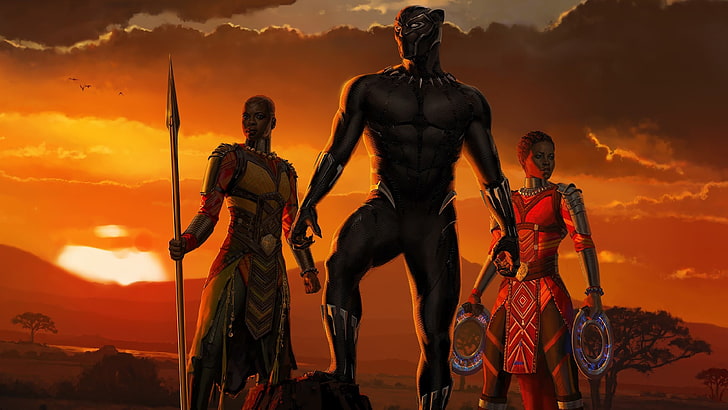 Nakia, Black Panther, 4K, Karya Seni, Raja Wakanda, Okoye, Wallpaper HD