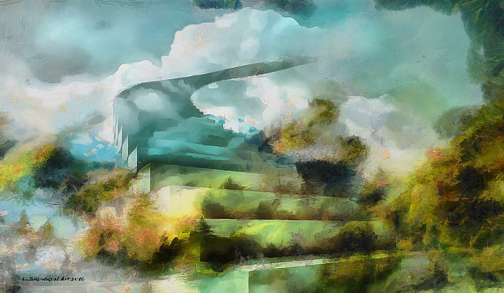 Stairway-to-Heaven-Art.2016, лес, лестницы, облака, небо, HD обои