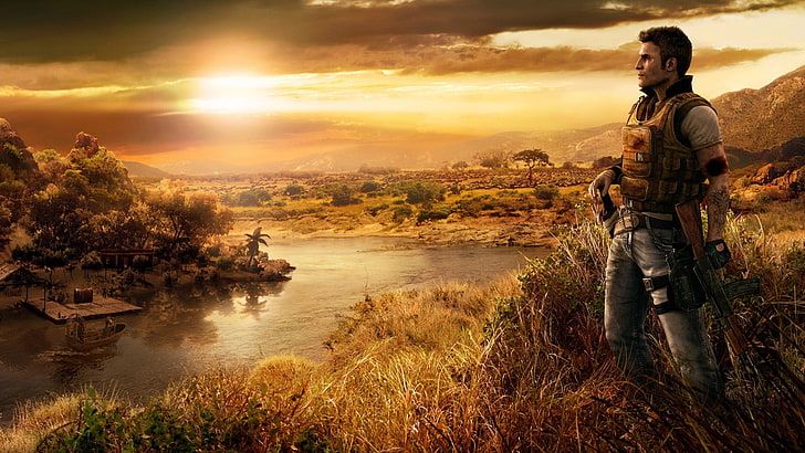mężczyzna trzymający tapetę z karabinem, krajobraz, Far Cry, Far Cry 2, Tapety HD