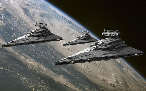 trzy samoloty Star Wars, Star Wars, Star Destroyer, sztuka cyfrowa, science fiction, Tapety HD HD wallpaper