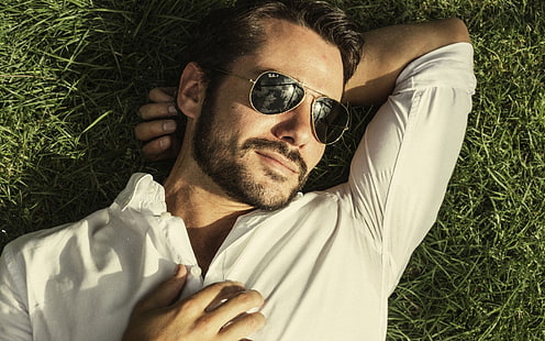 Uomo, modello, barba, viso, uomo, baffi, Ray-Ban, occhiali da sole, Sfondo HD HD wallpaper