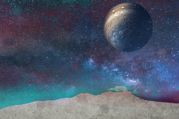 ruang, Jupiter, malam, Photoshop, dinding, awan, Wallpaper HD