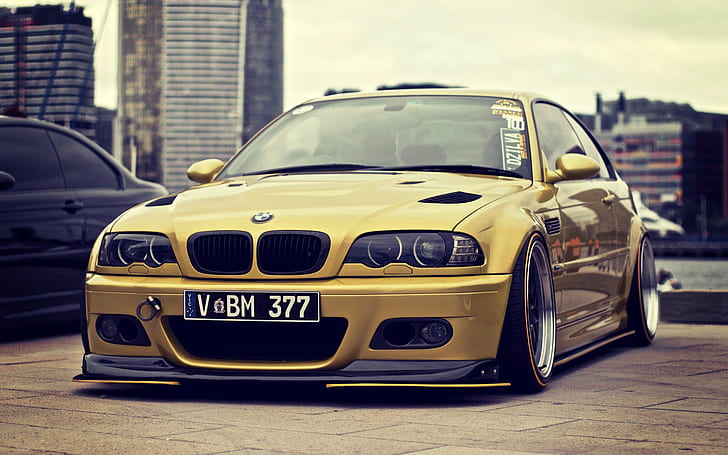 Carro BMW M3 E46 dourado, bmw e46 amarelo, Ouro, BMW, Carro, HD papel de parede