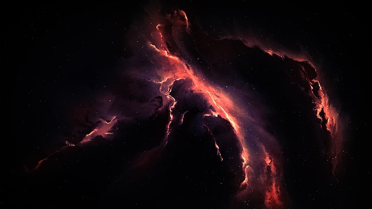 czarno-czerwona chmura, abstrakcja, sztuka kosmiczna, Starkiteckt, mgławica, Tapety HD
