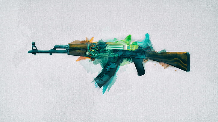 brązowo-czarna grafika karabinu Kałasznikowa, Counter-Strike: Global Offensive, AKM, Tapety HD