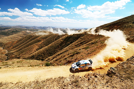The sky, Auto, Dust, White, Volkswagen, Speed, Turn, Day, Hill, WRC, Rally, Polo, Sfondo HD HD wallpaper