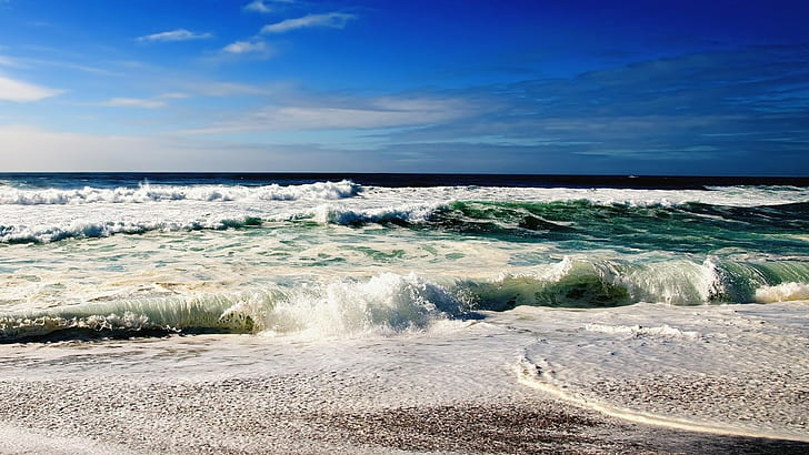 Landschaft, Meer, Wellen, Horizont, Strand, Küste, HD-Hintergrundbild