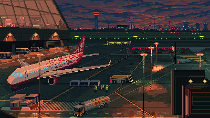 Художественный, Pixel Art, Самолеты, Аэропорт, HD обои
