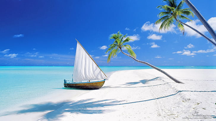 Лодка Dhoni, Малдиви, острови, HD тапет