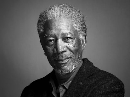 Morgan Freeman, Morgan Freeman, ator, branco preto, cabelos grisalhos, hollywood, HD papel de parede HD wallpaper