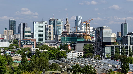 Полша Варшава небостъргач градски пейзаж, HD тапет HD wallpaper