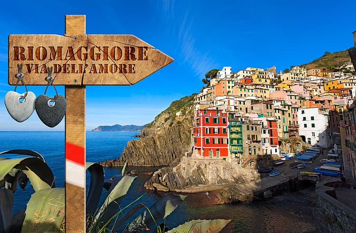 sea, rocks, coast, Villa, Italy, houses, Riomaggiore, travel, HD wallpaper