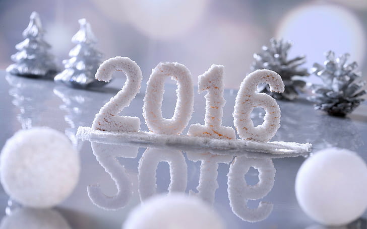 2016 New Year, white 2016 freestanding letter, snow, Happy, 2016, HD wallpaper