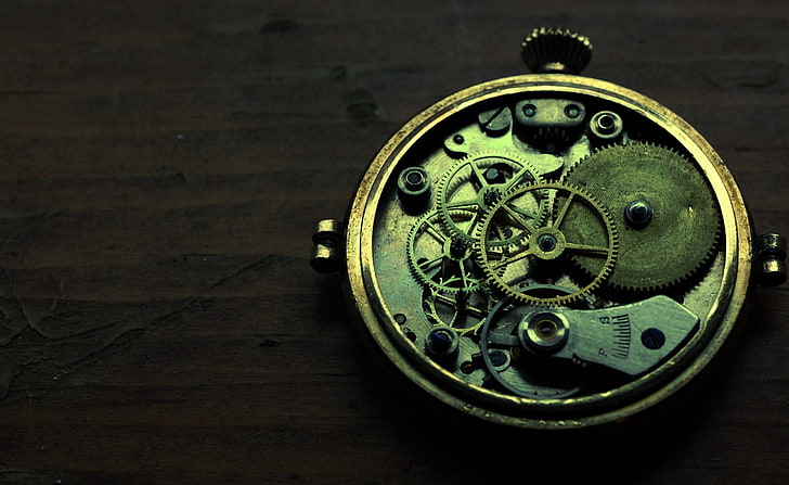 Old Clock Mechanism, round silver-colored mechanical watch, Vintage, Clock, Mechanism, HD wallpaper