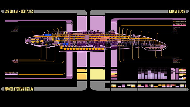 رسم توضيحي لمخطط USS Defiant ، Star Trek ، USS Defiant ، LCARS، خلفية HD
