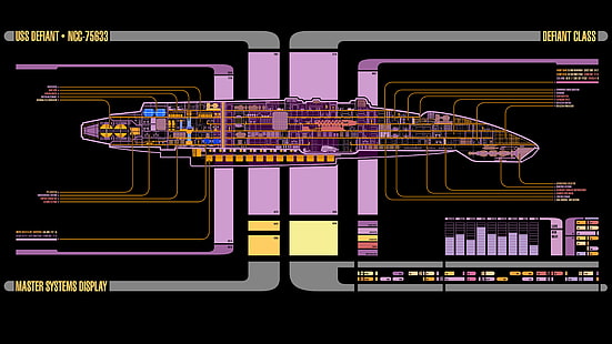 Ilustracja planu USS Defiant, Star Trek, USS Defiant, LCARS, Tapety HD HD wallpaper