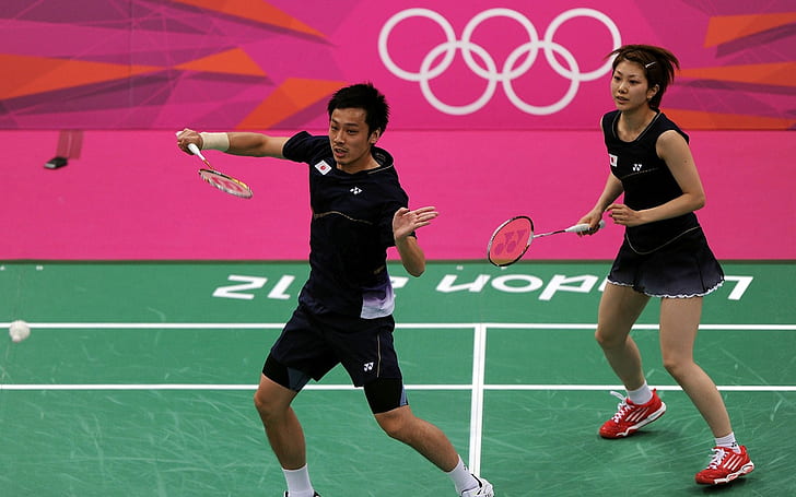 Shintaro Ikeda i Reiko Shiota, londyn, athelete, badminton, olimpiada, Tapety HD