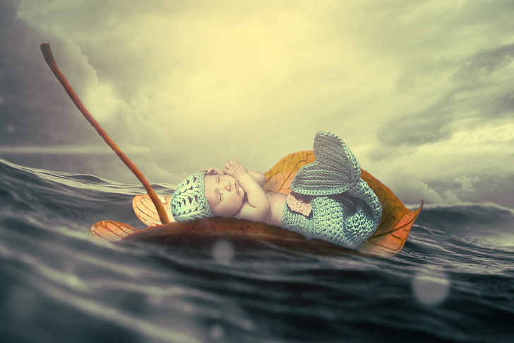 Mermaid, Sea, Floating, Baby, Infant, Ocean, HD wallpaper