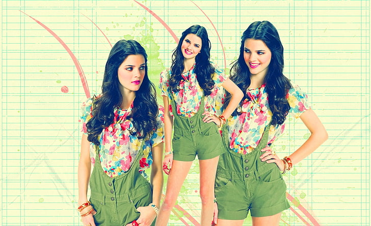 Kendall Jenner, celana pendek baju monyet hijau wanita, Model, Lainnya, Wallpaper HD