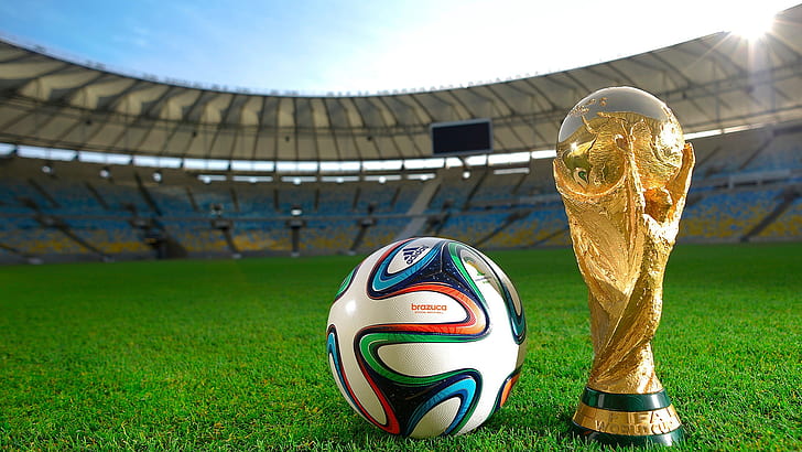 World Cup Soccer Football Trophy Grass Ball HD, sport, gräs, fotboll, värld, fotboll, boll, cup, trofé, HD tapet