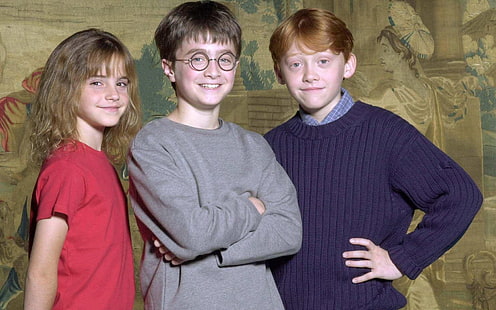 Emma Watson;Rupert Grint;Daniel Radcliffe, Harry Potter, Hermione Granger, Ron Weasley, Fond d'écran HD HD wallpaper