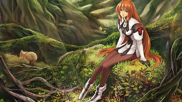 orange-haired girl sitting on stump illustration, Xenogears, HD wallpaper