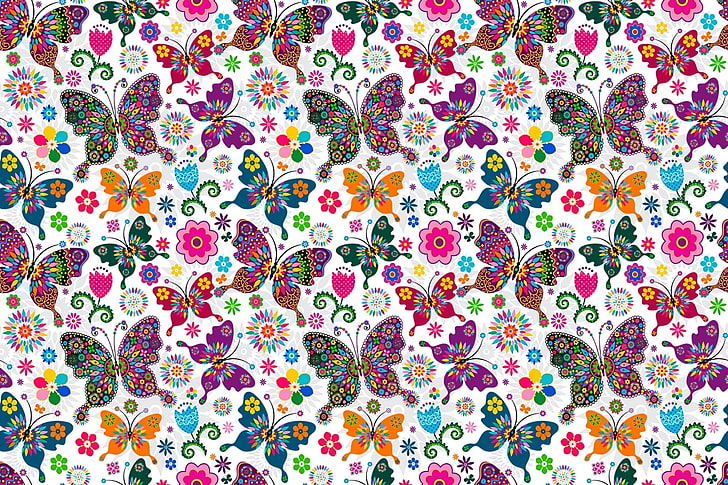 farfalle colori assortiti illustrazione, farfalla, modello, ali, Sfondo HD