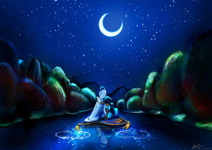 Aladdin, Disney, Aladdin, dibujos animados, pintura, Fondo de pantalla HD