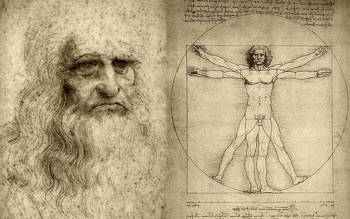 ilustrasi orang, tokoh, artis, Leonardo da Vinci, ilmuwan, pria Vitruvian, Wallpaper HD HD wallpaper