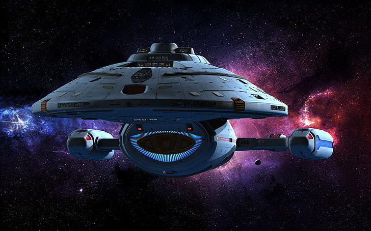 digitale Tapete des grauen und schwarzen Raumschiffs, Star Trek, Science-Fiction, Raum, Voyager, HD-Hintergrundbild