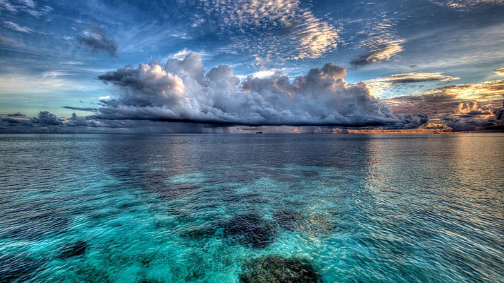 plan d'eau fond d'écran, mer, ciel, nuages, nature, Fond d'écran HD