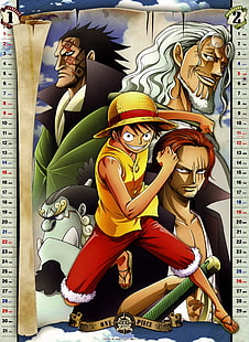 One Piece Аниме календарь Аниме Shanks Обезьяна D Луффи Рейли 3223x4421 Аниме One Piece HD Арт, календарь, One Piece (аниме), HD обои HD wallpaper