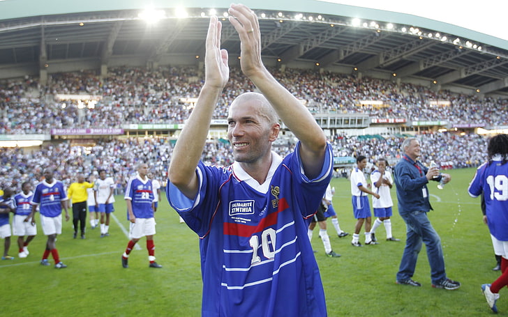 Herren Trikot blau, weiß und rot, Spieler, Stadion, Spieler, großartig, Zinedine Zidane, HD-Hintergrundbild