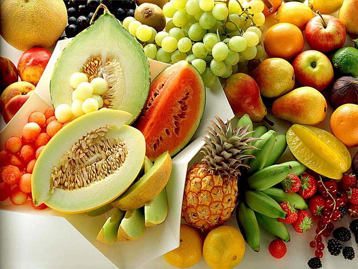 pęczek różnorodnych owoców, owoców, wszelkiego rodzaju, witamin, Tapety HD