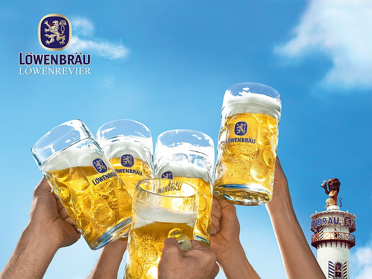 бира, алкохол, Löwenbräu, чаша за пиене, HD тапет