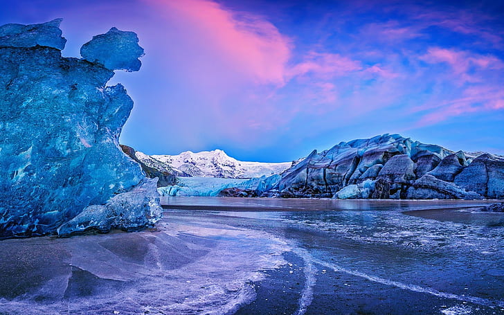 نهر فاتنا الجليدي إيسيلند ، فاتناجوكول ، الغطاء الجليدي ، الأنهار الجليدية ، المناظر الطبيعية، خلفية HD